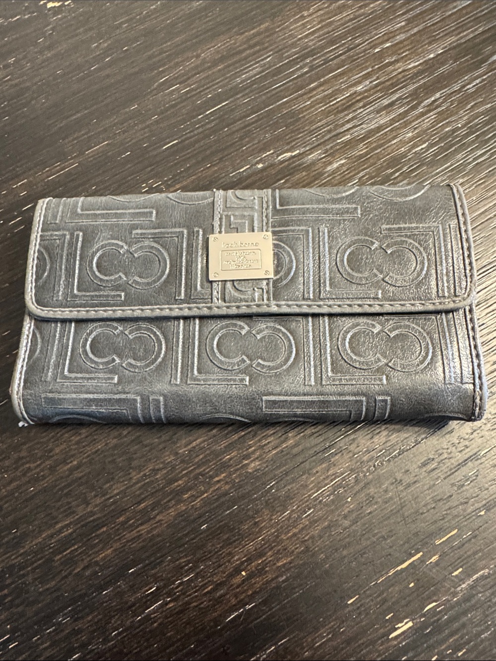 Liz Claiborne black embossed logo continental wallet